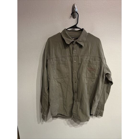 Harley Davidson Men’s XXL Green Denim Canvas Long Sleeve Snap Button Up Shirt - Picture 1 of 7
